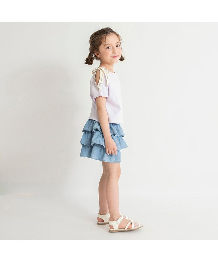 ブランシェス branshes ロゴテープリボン肩あきTシャツ （ラベンダー） ラベンダー