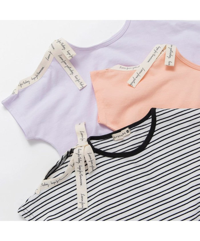 ブランシェス branshes ロゴテープリボン肩あきTシャツ （ラベンダー） ラベンダー