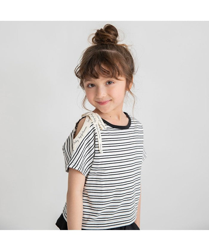 ブランシェス branshes ロゴテープリボン肩あきTシャツ （ボーダー） ボーダー