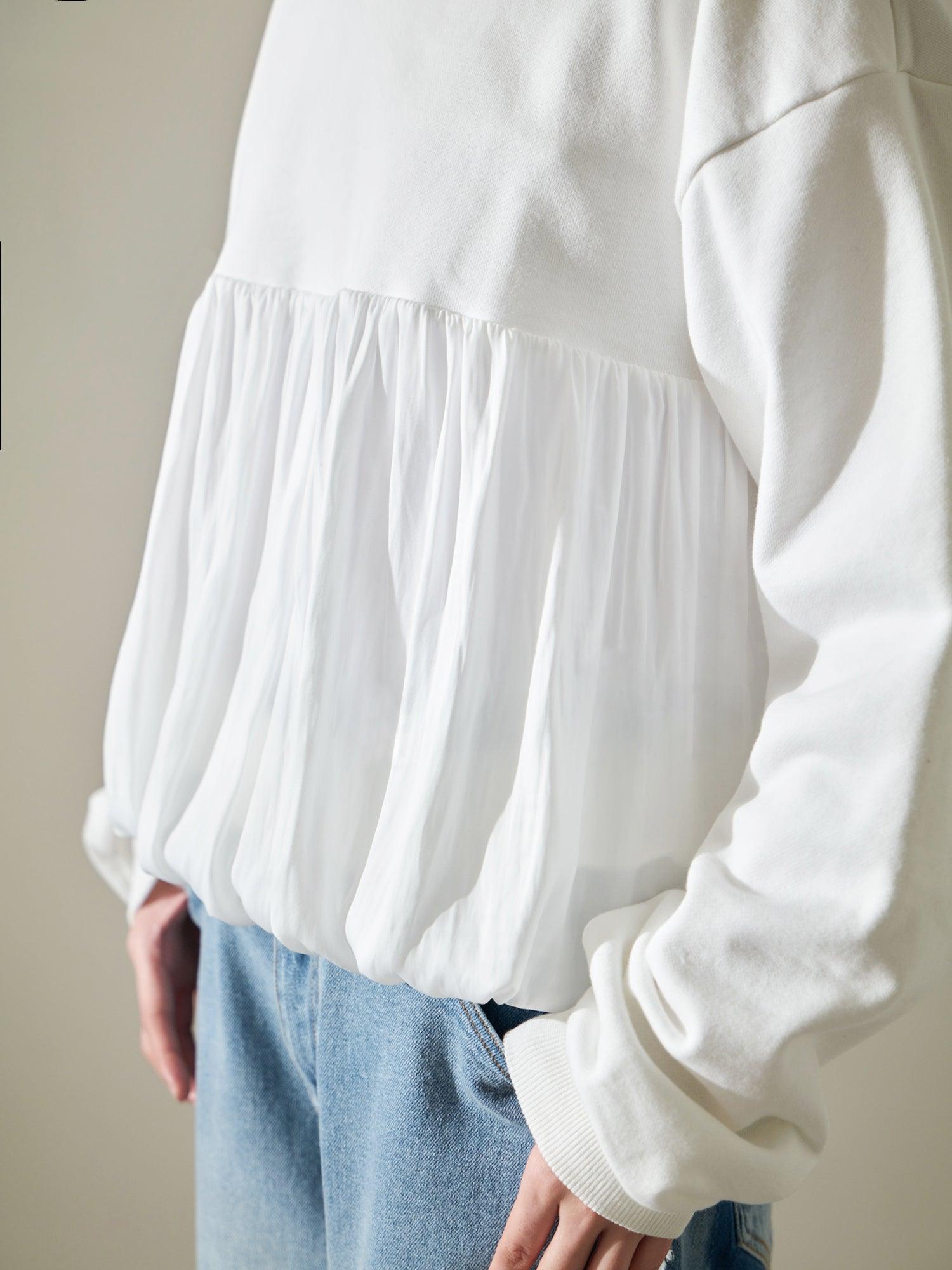 Brown&Street Mixed Material Gathered Top