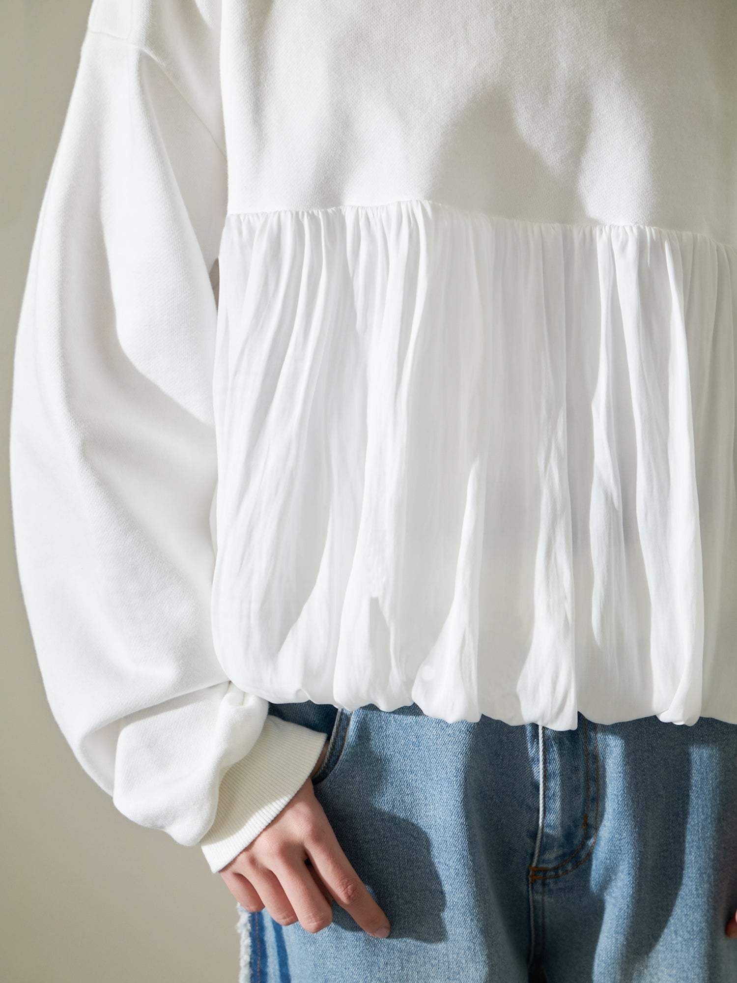Brown&Street Mixed Material Gathered Top