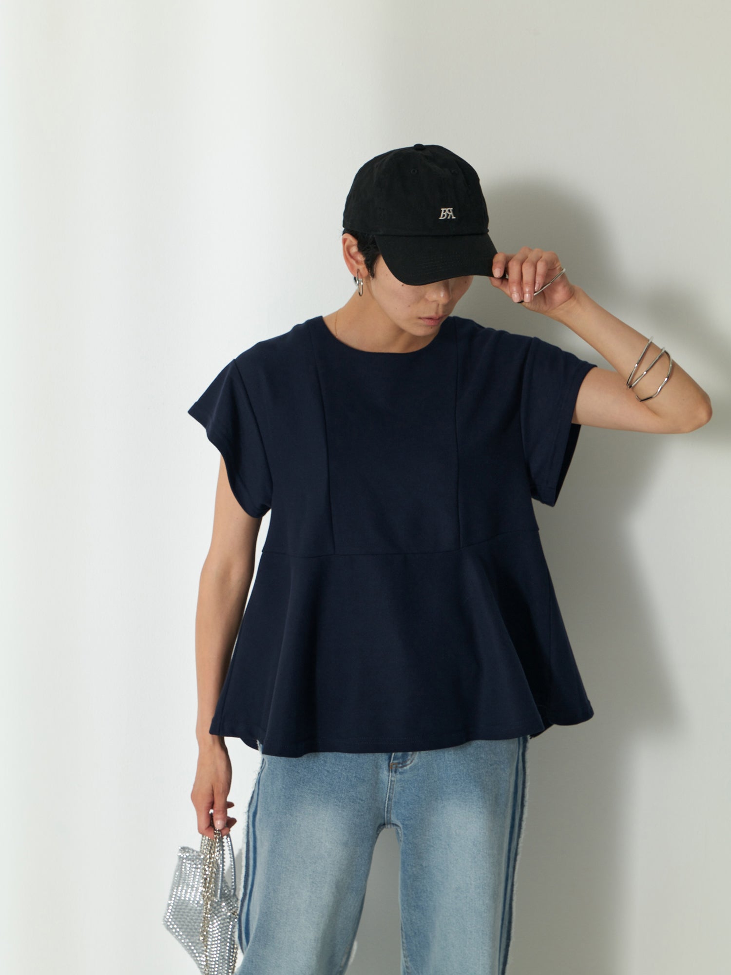 ブラウンアンドストリート Brown&Street 【Daily Luxe】ペプラムトップス （ネイビー） ネイビー