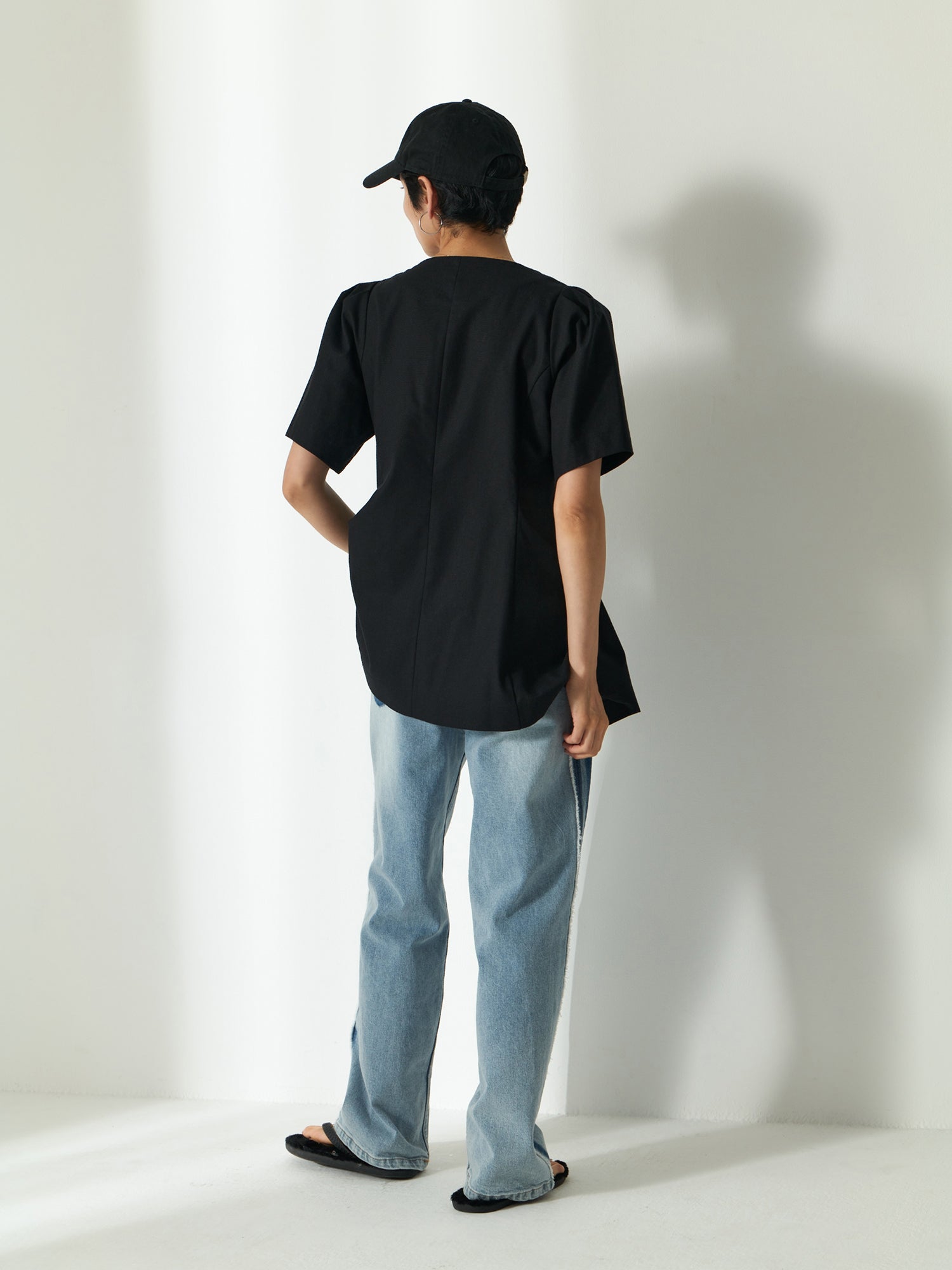 ブラウンアンドストリート Brown&Street リネン混ウエストライントップス （ブラック） ブラック