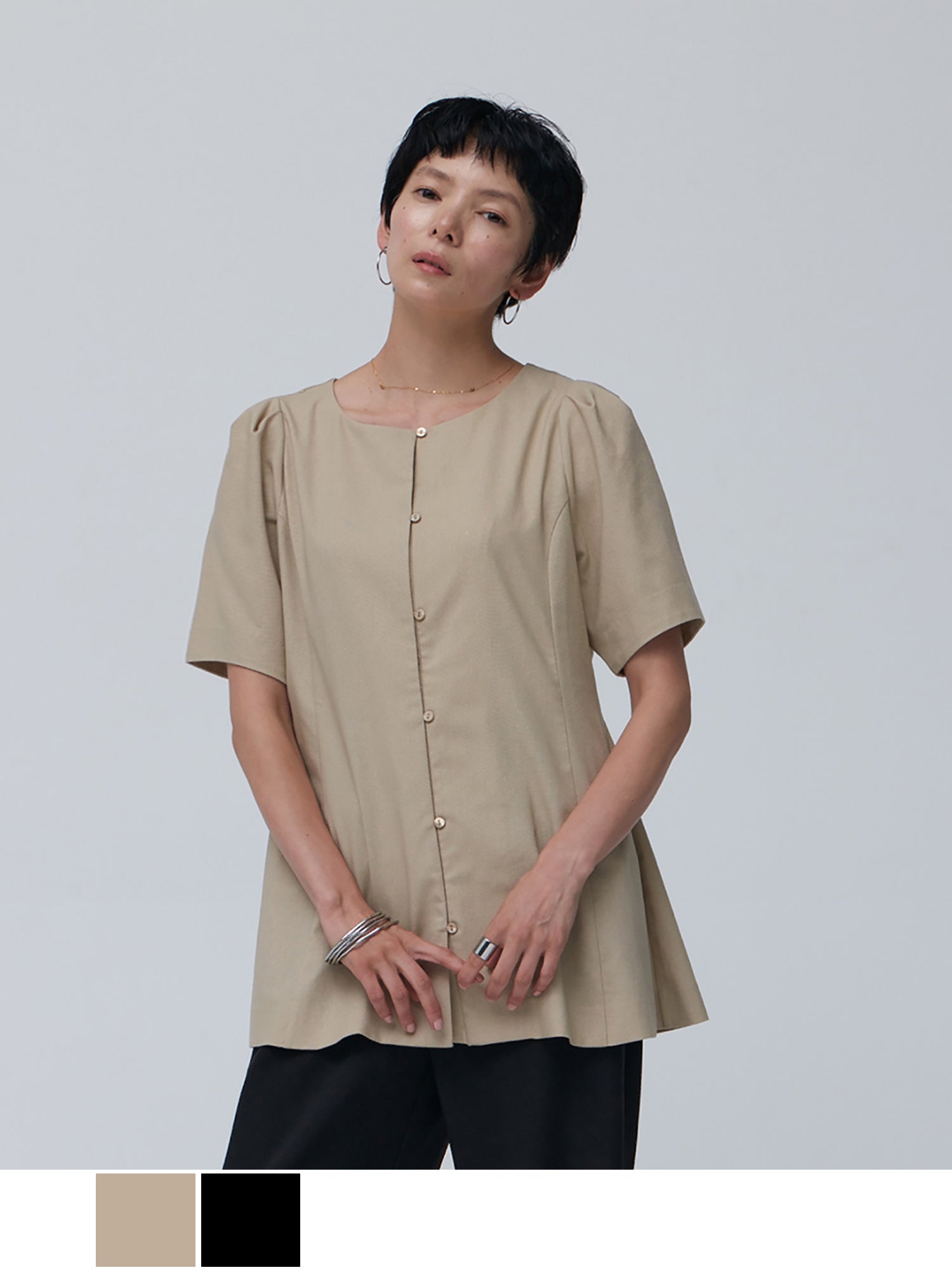 ブラウンアンドストリート Brown&Street リネン混ウエストライントップス （ベージュ） ベージュ