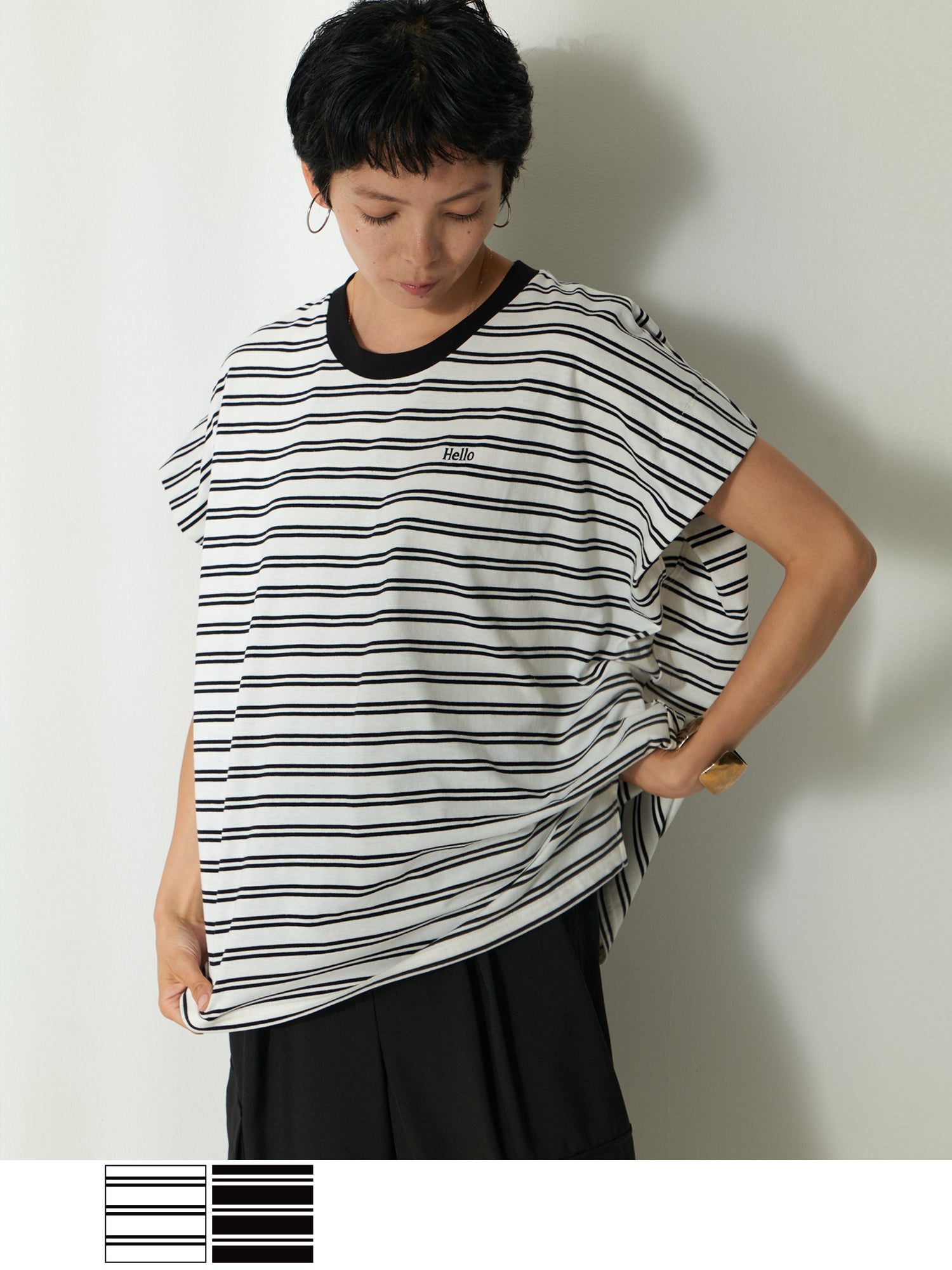 ブラウンアンドストリート Brown&Street HelloボーダーT （ホワイト） ホワイト