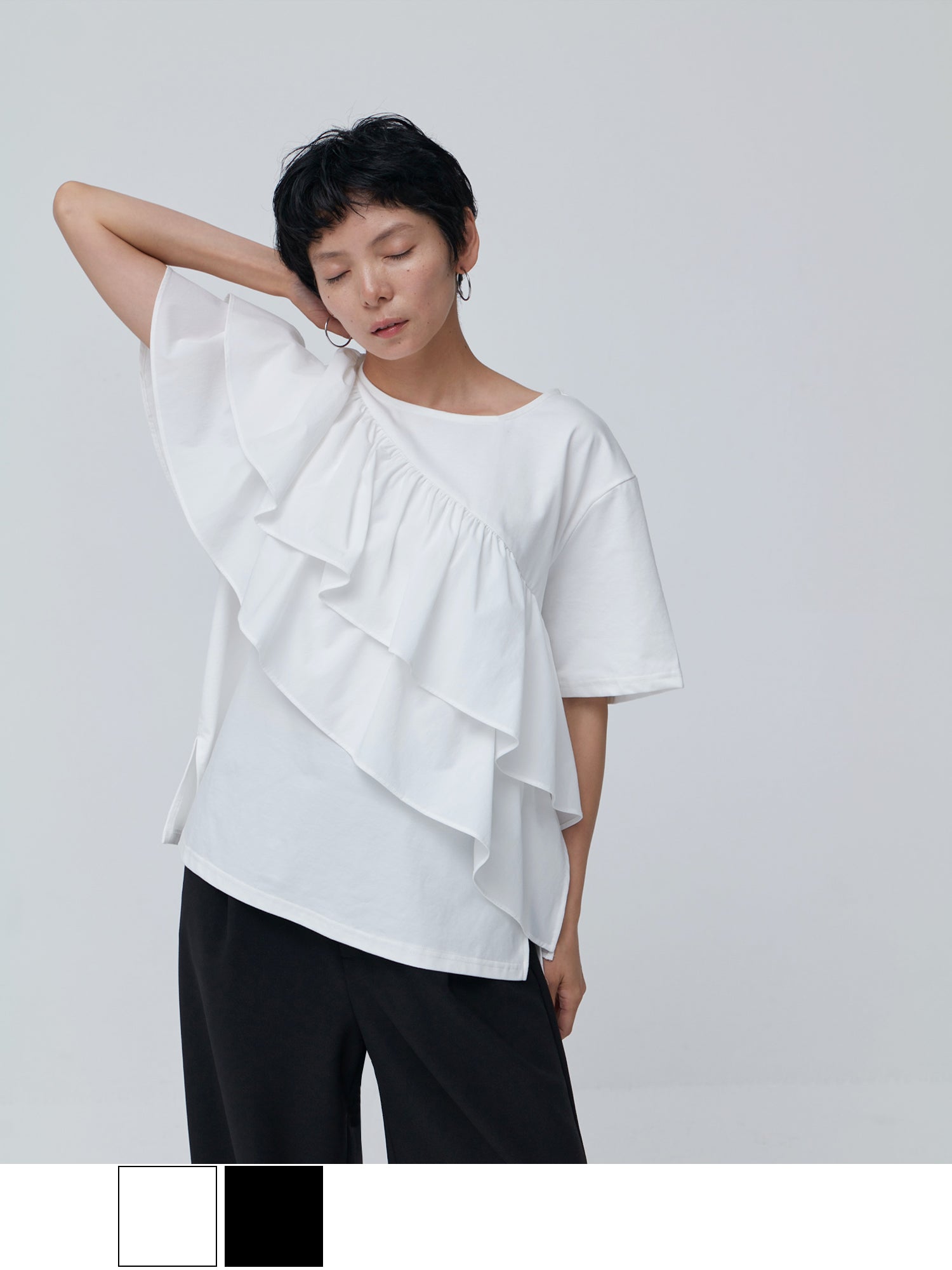 ブラウンアンドストリート Brown&Street アシンメトリーフリルトップス （ホワイト） ホワイト