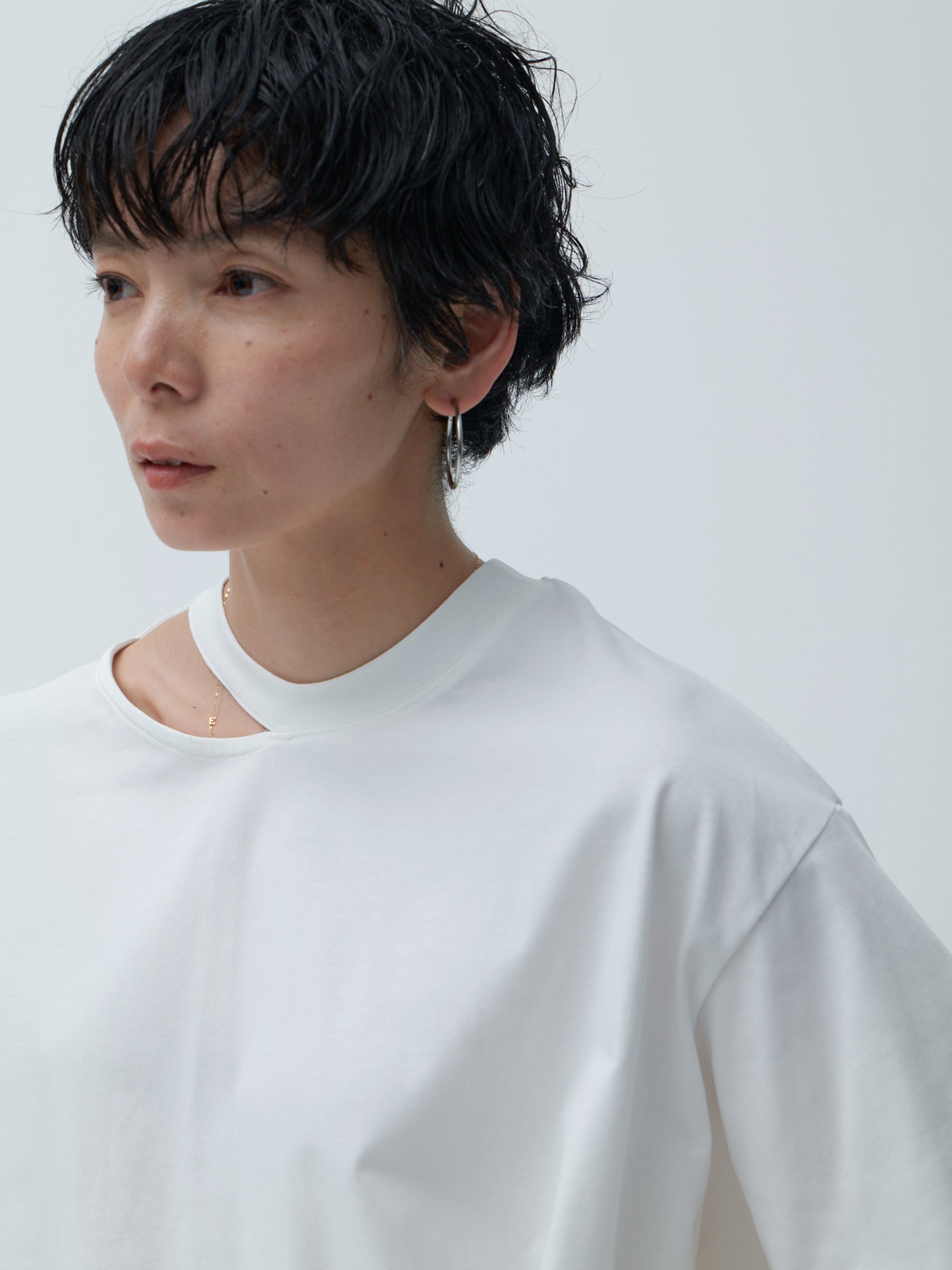 ブラウンアンドストリート Brown&Street 【NEW素材】ネックデザインTシャツ （ホワイト） ホワイト
