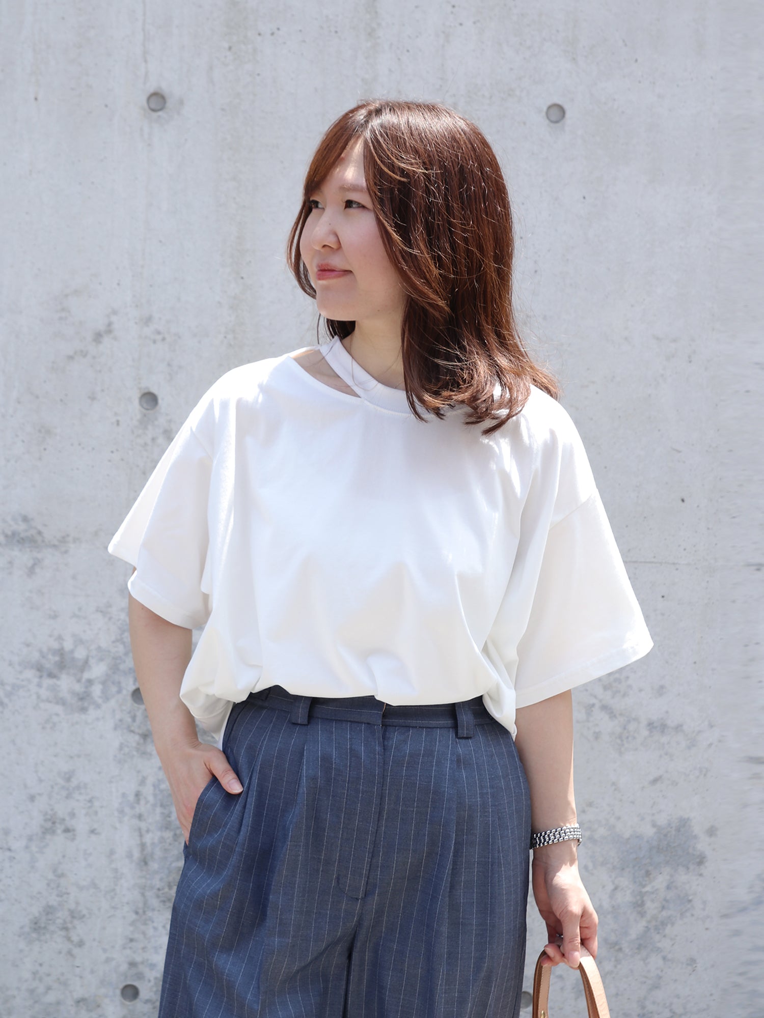 ブラウンアンドストリート Brown&Street 【NEW素材】ネックデザインTシャツ （ホワイト） ホワイト