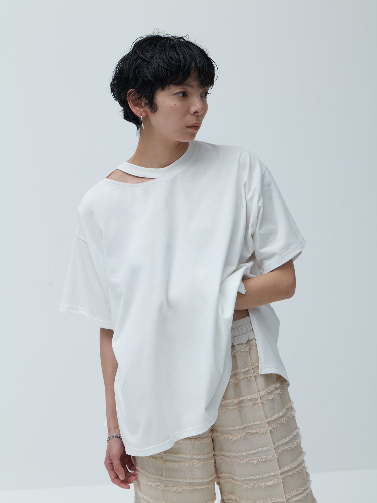 ブラウンアンドストリート Brown&Street 【NEW素材】ネックデザインTシャツ （ホワイト） ホワイト