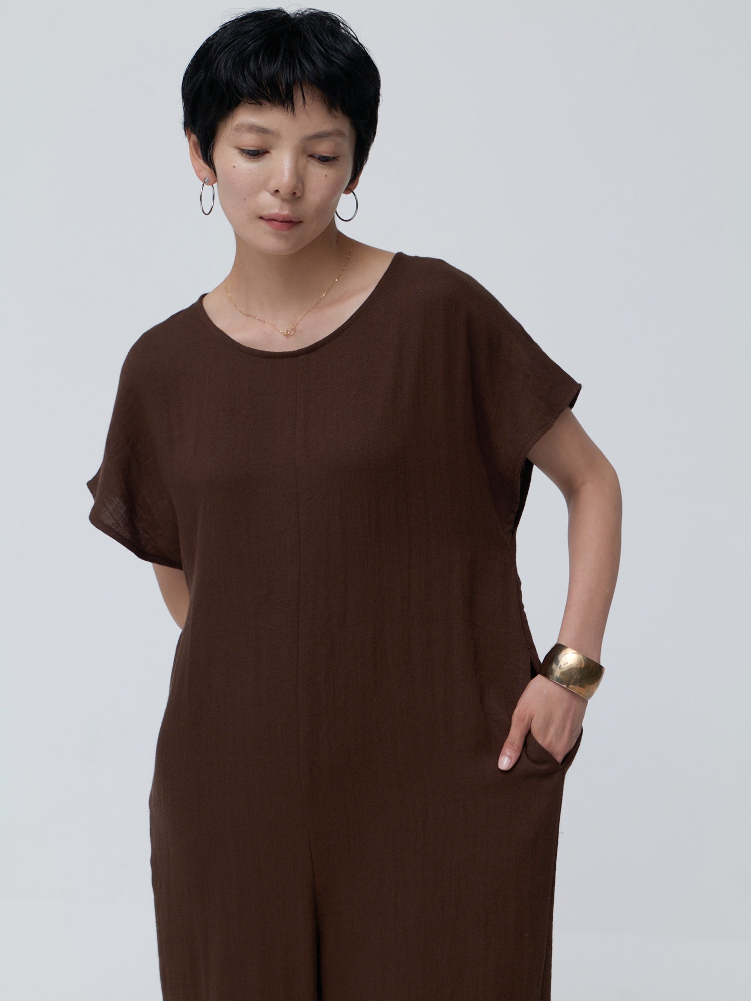 ブラウンアンドストリート Brown&Street リネンライクオールインワン （ダークブラウン） ダークブラウン