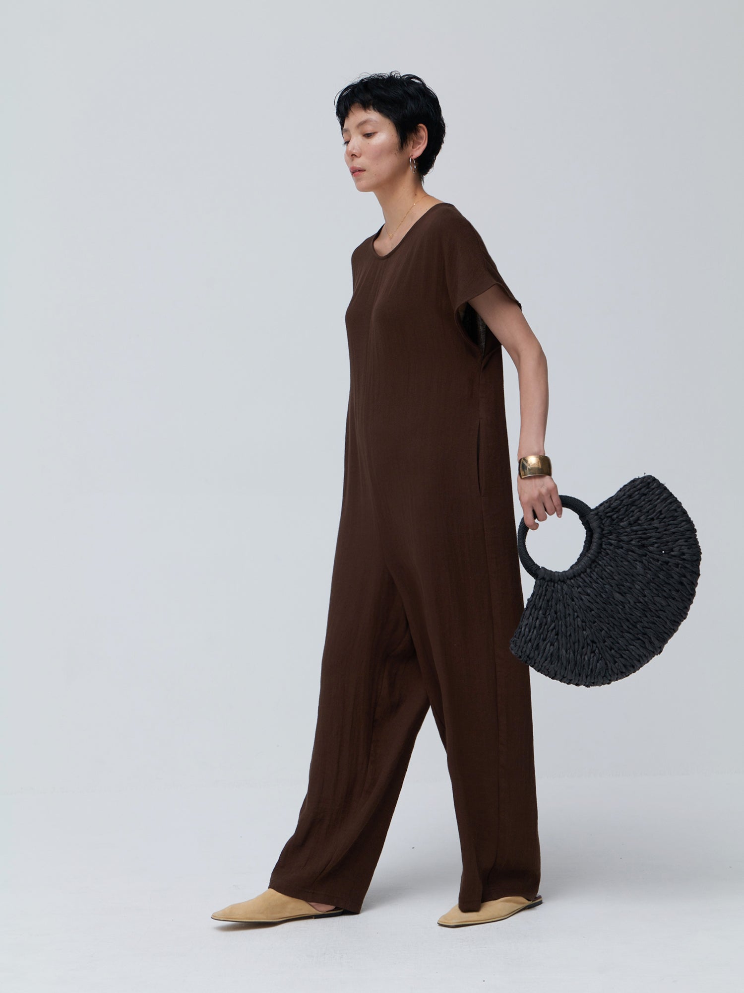 ブラウンアンドストリート Brown&Street リネンライクオールインワン （ダークブラウン） ダークブラウン