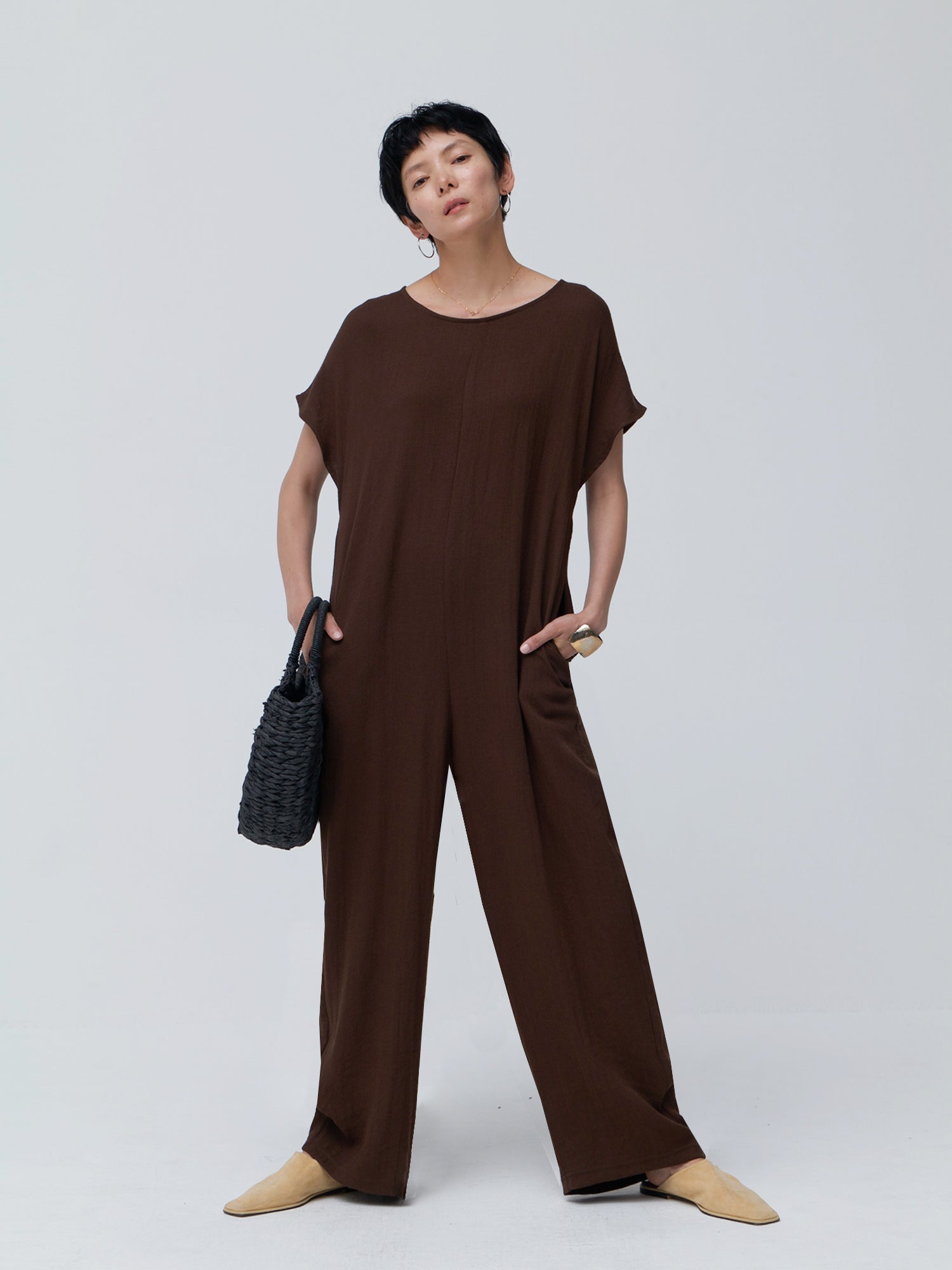 ブラウンアンドストリート Brown&Street リネンライクオールインワン （ダークブラウン） ダークブラウン