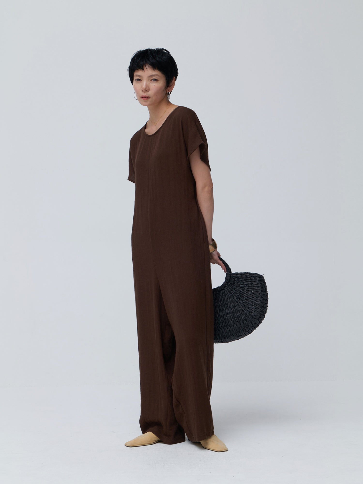 ブラウンアンドストリート Brown&Street リネンライクオールインワン （ダークブラウン） ダークブラウン