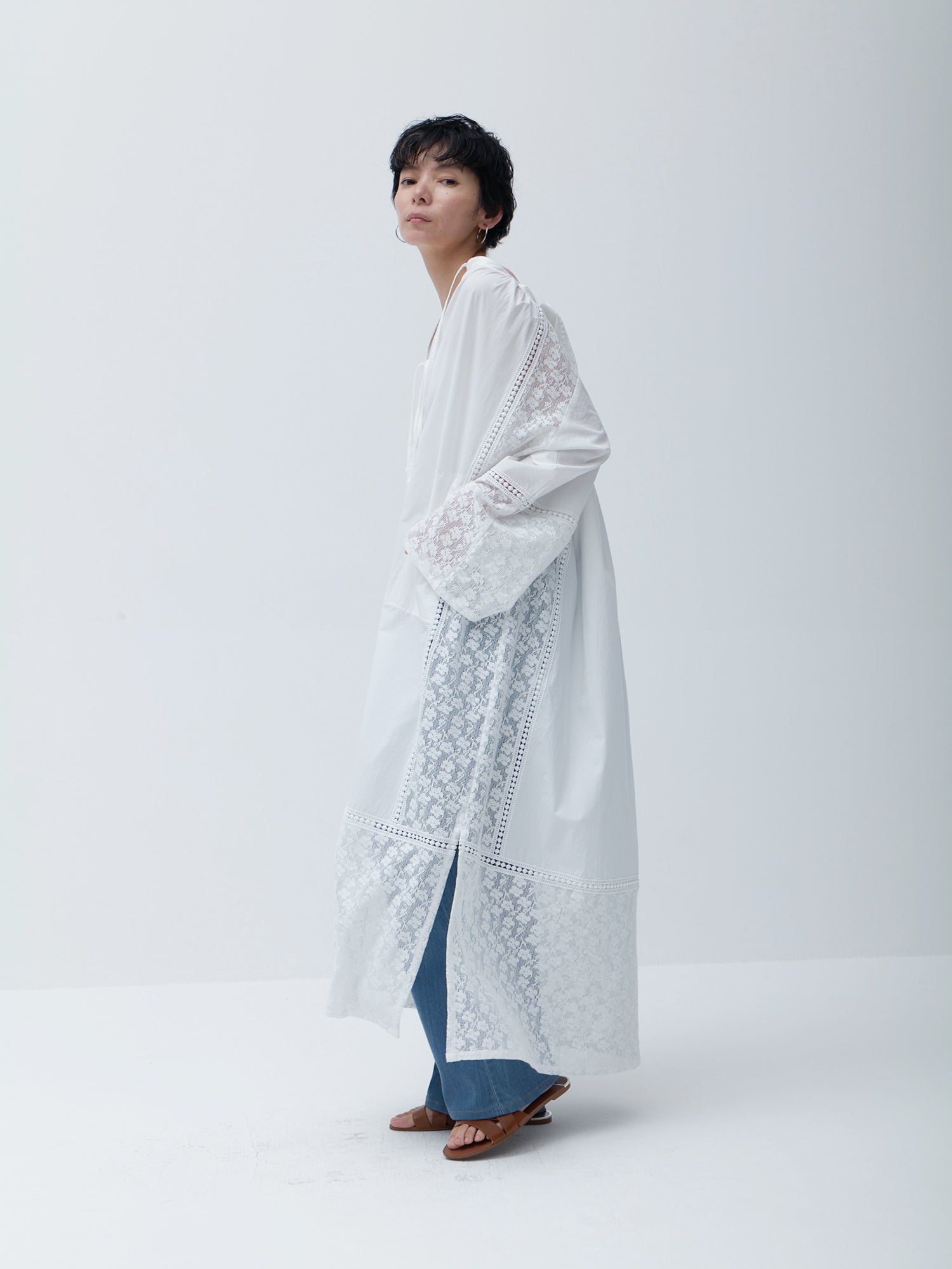 ブラウンアンドストリート Brown&Street レースコンビロングワンピース （ホワイト） ホワイト
