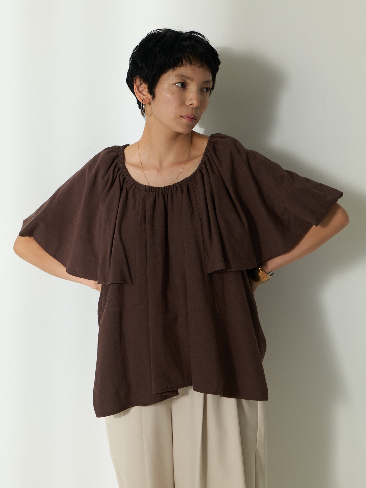 ブラウンアンドストリート Brown&Street スフレバルーンスリーブトップス （ダークブラウン） ダークブラウン