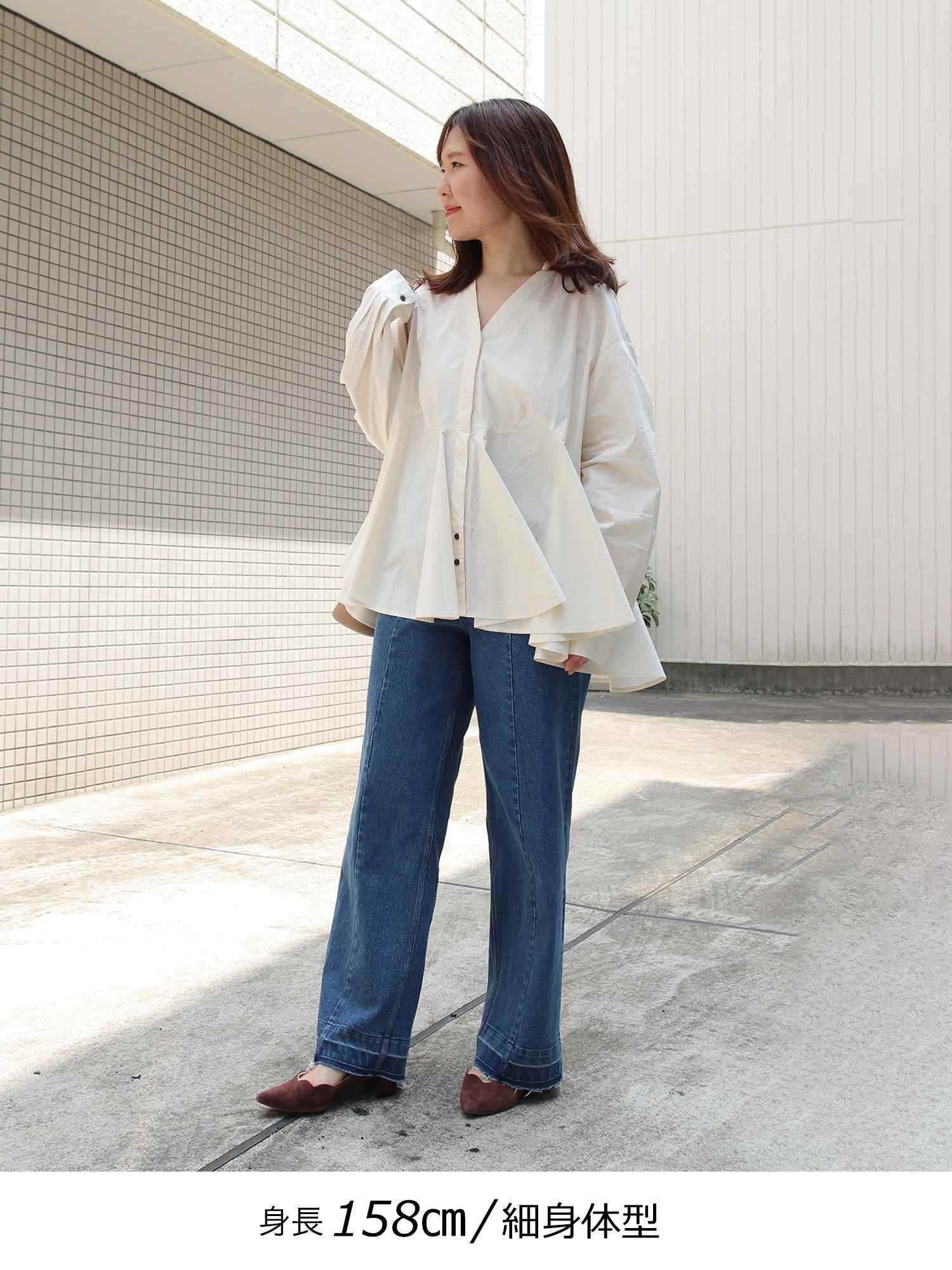 ブラウンアンドストリート Brown&Street Vネックペプラムシャツ （アイボリー） アイボリー