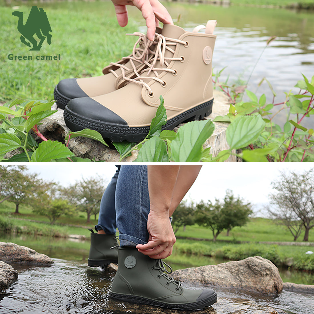 "Green camel" unisex active boots, rain shoes, waterproof sneakers, BRACCIANO select