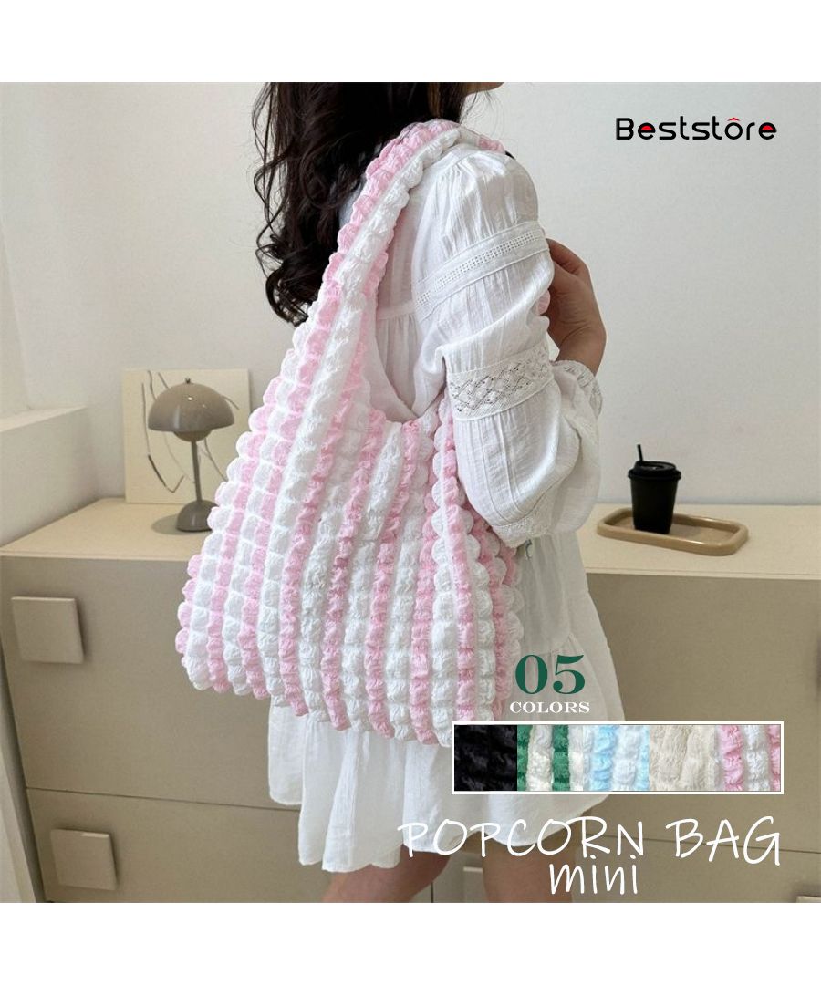 Beststore Popcorn Tote Bag Bag Pocopoco Bag Poko Poko Korean Fashion Puff Embossed Eco Bag Women's Shoulder Bag Adult Cute Waffle Style Bag