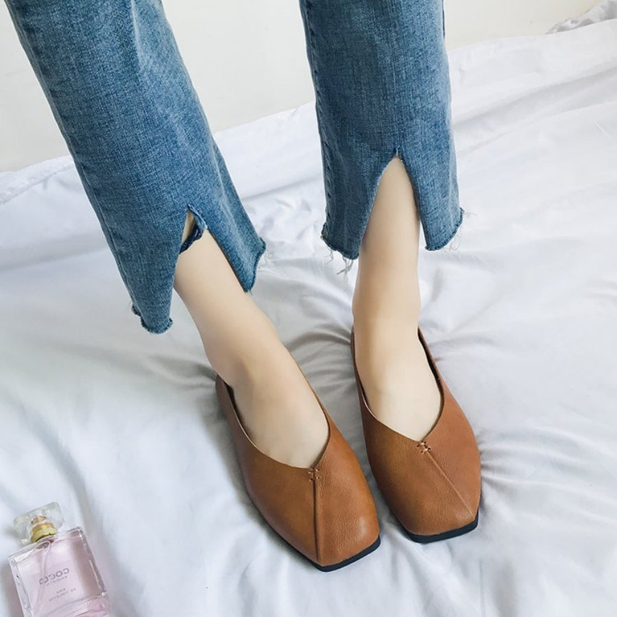 ベストストア Beststore スクエアトゥパンプス フラットパンプス フラットシューズ ダメージ加工 軽量 軽い ぺたんこ ローヒール ママコーデ ルリアンプラス Vカット1.5センチヒール （ブラウン） ブラウン