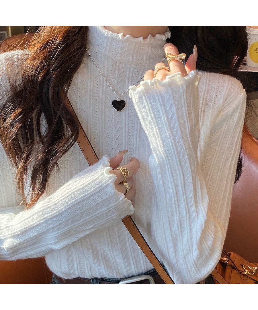 最佳商店 Beststore 上衣 毛衣 高領 蕾絲領 無圖案 長袖 毛衣 內搭 T恤 毛衣 韓國時尚毛衣 薄款 春季新作 蕾絲毛衣 伸縮性 休閒