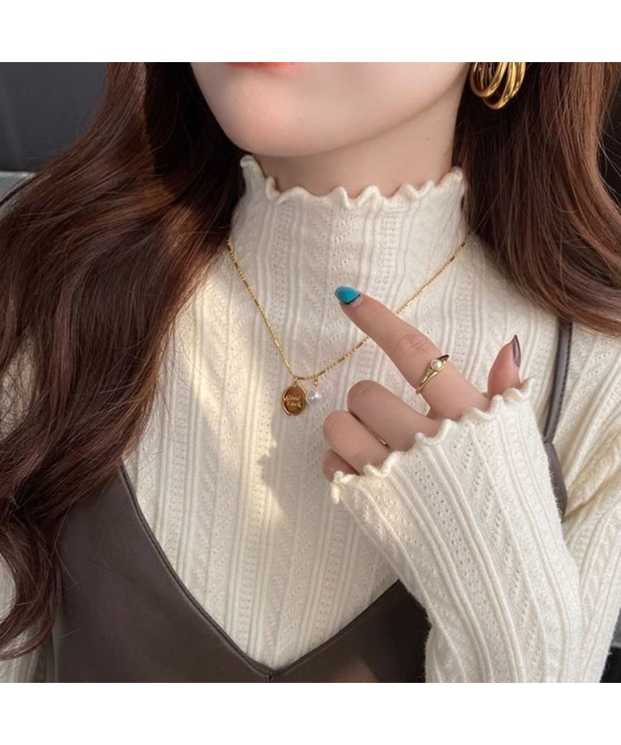 最佳商店 Beststore 上衣 毛衣 高領 蕾絲領 無圖案 長袖 毛衣 內搭 T恤 毛衣 韓國時尚毛衣 薄款 春季新作 蕾絲毛衣 伸縮性 休閒