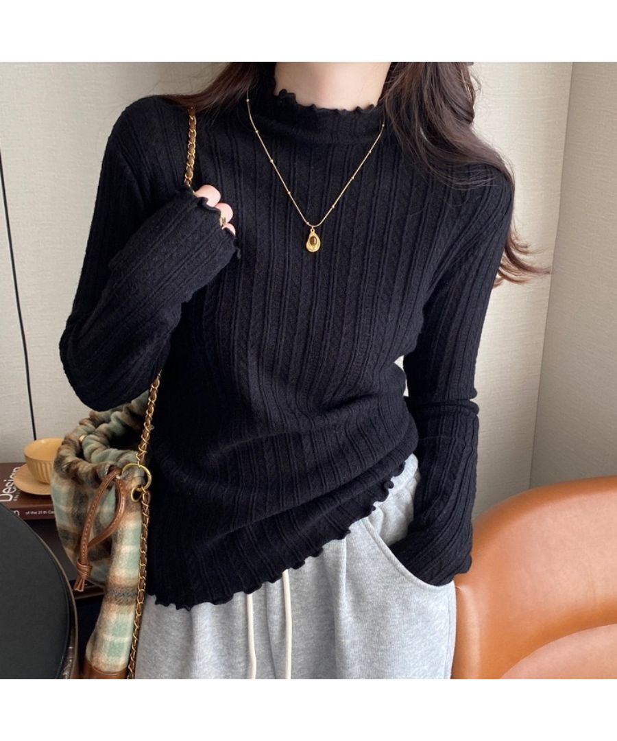 最佳商店 Beststore 上衣 毛衣 高領 蕾絲領 無圖案 長袖 毛衣 內搭 T恤 毛衣 韓國時尚毛衣 薄款 春季新作 蕾絲毛衣 伸縮性 休閒