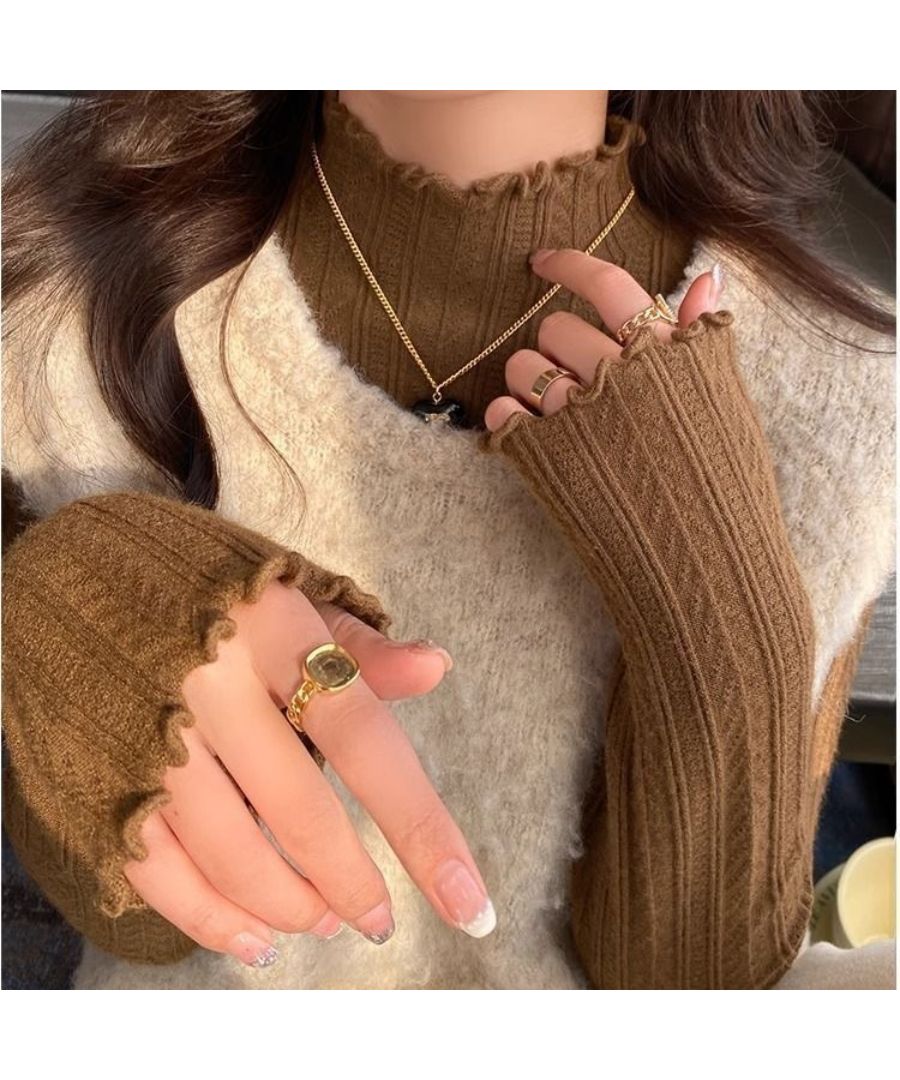 最佳商店 Beststore 上衣 毛衣 高領 蕾絲領 無圖案 長袖 毛衣 內搭 T恤 毛衣 韓國時尚毛衣 薄款 春季新作 蕾絲毛衣 伸縮性 休閒