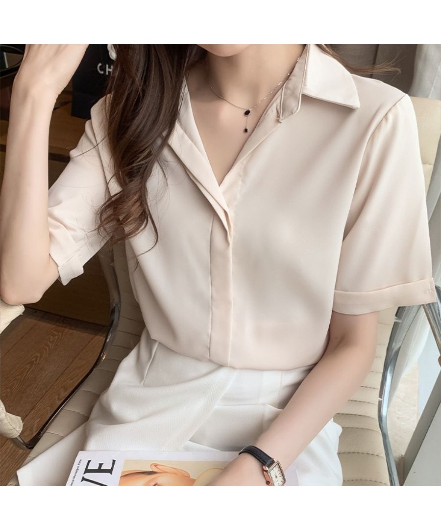最佳商店 Beststore 上衣 襯衫 短袖 蓬鬆袖 帶扣 短袖 春季短袖 夏季短袖 辦公室襯衫 寬鬆 韓國 乾淨利落 休閒 基本襯衫 菲