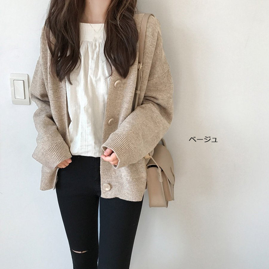 最佳商店 Beststore 女裝時尚網購 外套 毛衣開衫 寬鬆 秋冬 新款 短版外套 V領 開衫 體型修飾 長袖 伸縮性 按扣開衫