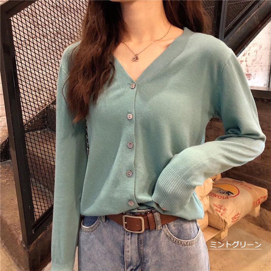 Beststore Women's Fashion Online V-Neck Knit Cardigan Women's Ribbed Button Cardigan Tops Simple Tops Autumn Winter New Arrival Thin Long Sleeve Cardigan