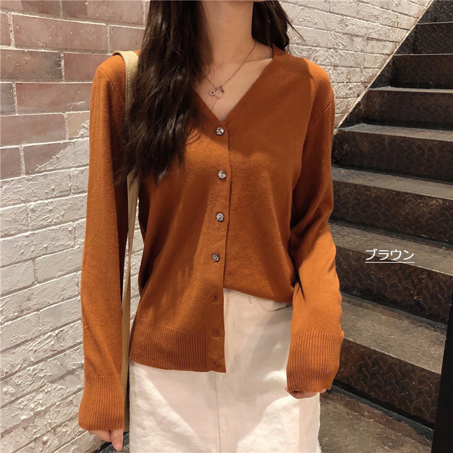 Beststore Women's Fashion Online V-Neck Knit Cardigan Women's Ribbed Button Cardigan Tops Simple Tops Autumn Winter New Arrival Thin Long Sleeve Cardigan