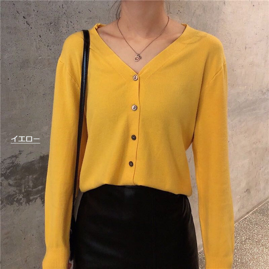 Beststore Women's Fashion Online V-Neck Knit Cardigan Women's Ribbed Button Cardigan Tops Simple Tops Autumn Winter New Arrival Thin Long Sleeve Cardigan