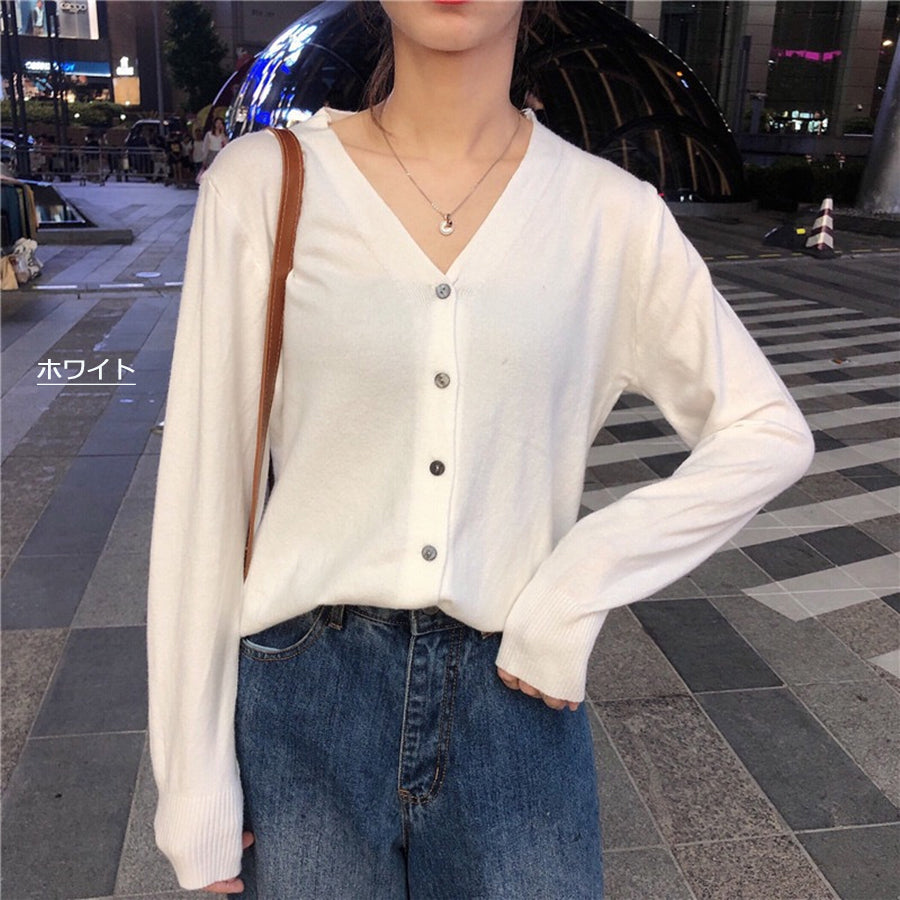 Beststore Women's Fashion Online V-Neck Knit Cardigan Women's Ribbed Button Cardigan Tops Simple Tops Autumn Winter New Arrival Thin Long Sleeve Cardigan