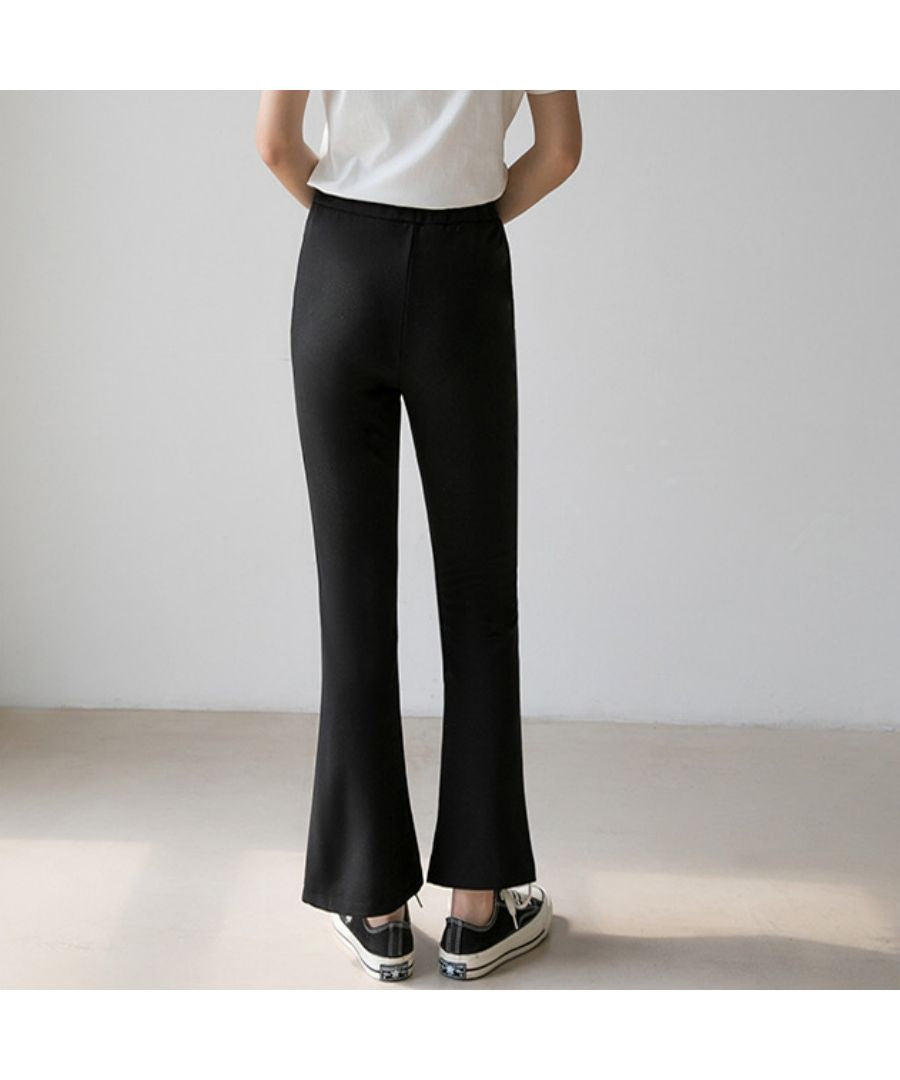 ベストストア Beststore フレアスリット パンツ ワイドパンツ 春 夏 秋 レディース韓国 ワッフルセミ フレアパンツ センタースリット ハイウエスト ゴム仕様 ロング パンツ フロント