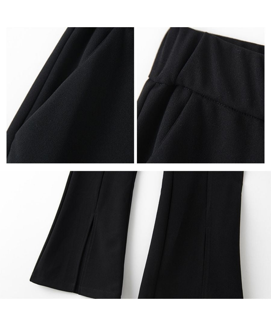 ベストストア Beststore フレアスリット パンツ ワイドパンツ 春 夏 秋 レディース韓国 ワッフルセミ フレアパンツ センタースリット ハイウエスト ゴム仕様 ロング パンツ フロント