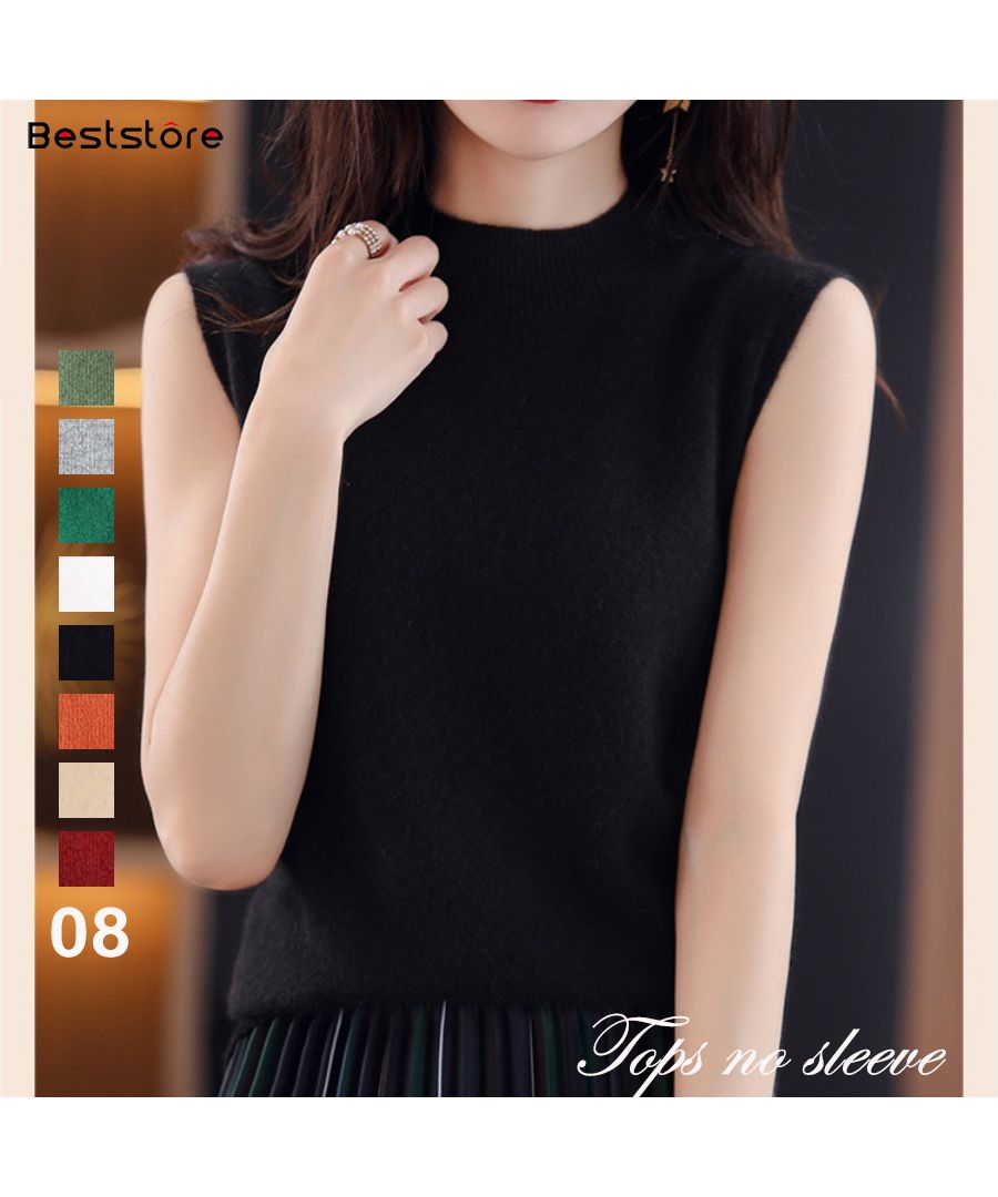 ベストストア Beststore ノースリーブ ニット サマーニット トップス ハイネック ノースリーブ 無地 韓国 タンクトップ 半袖 夏服 新作 オフィス カジュアル ニットソー きれいめ  （ブラック） ブラック