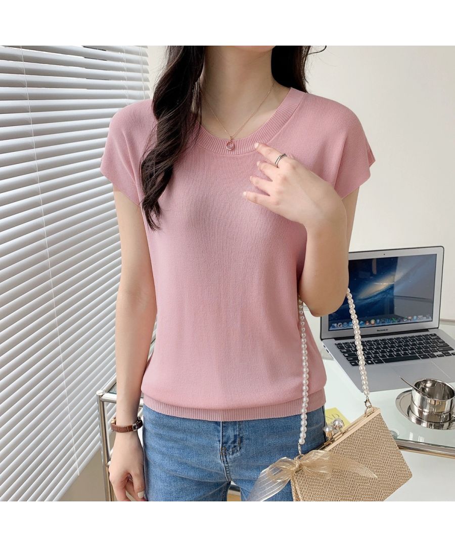 Beststore Tops French Sleeve Knit Sleeveless Short Sleeve Cut and Sew Knit Summer Knit Korean T-shirt Office Casual Adult Cute Plain Tank Top