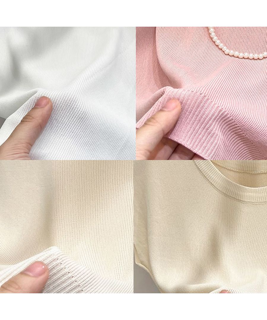 Beststore Tops French Sleeve Knit Sleeveless Short Sleeve Cut and Sew Knit Summer Knit Korean T-shirt Office Casual Adult Cute Plain Tank Top