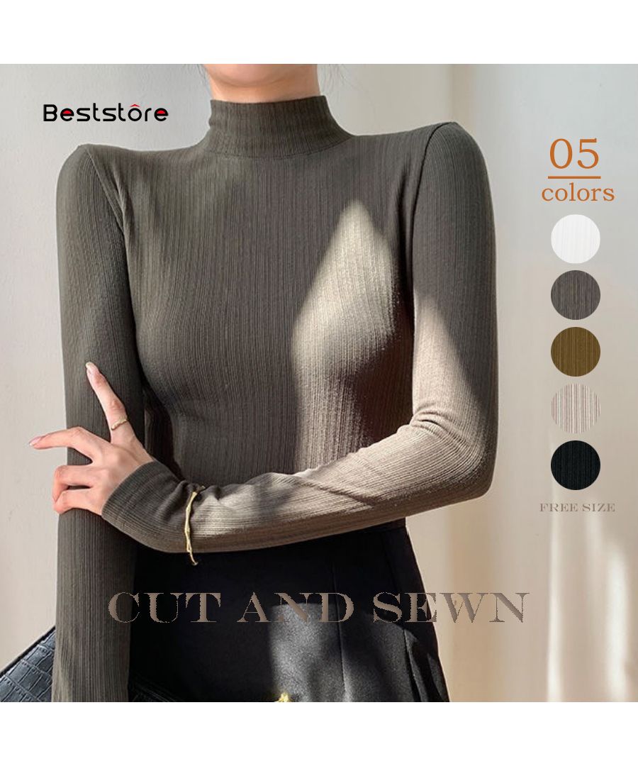 ベストストア Beststore レディース トップス カットソー長袖 カジュアル ハイネック ボトルネック 春秋新作 インナー重ね着 長袖薄手 ブラウス タートル バイカラー オフィス セクシ