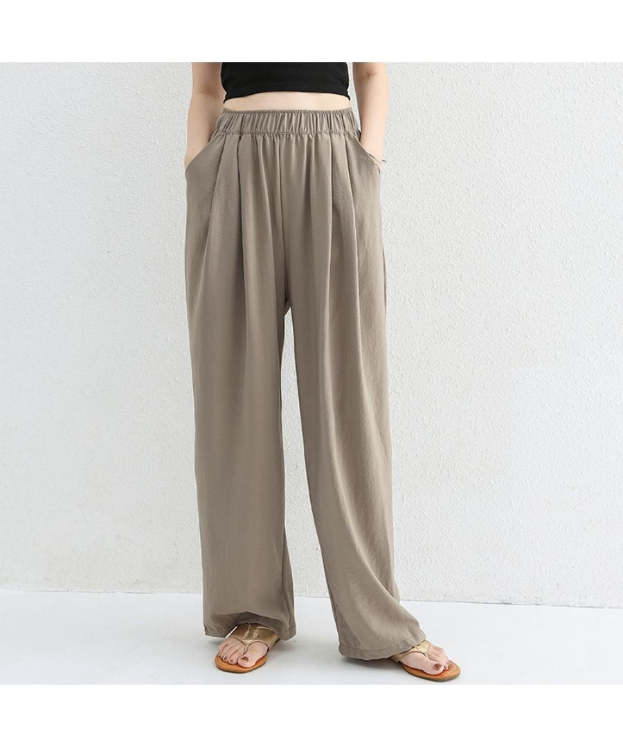 ベストストア Beststore スラックス ハイウエスト ワイドパンツ 綿麻パンツ ウェットパンツ ジョガーパンツ ガウチョパンツ ボトム ポケット付き 綿麻パンツロング パンツリネンパンツ  （モカブラウン） モカブラウン