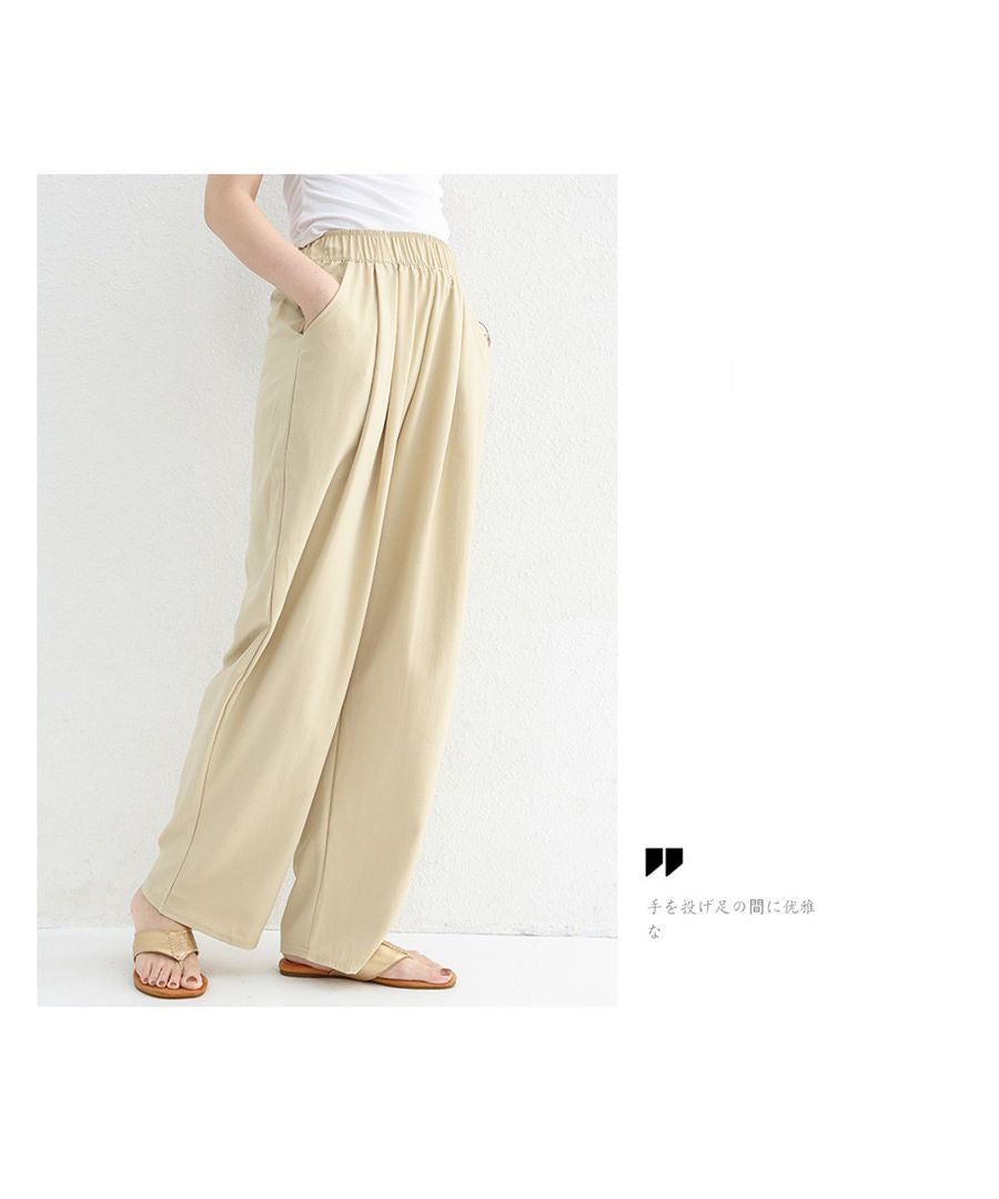 ベストストア Beststore スラックス ハイウエスト ワイドパンツ 綿麻パンツ ウェットパンツ ジョガーパンツ ガウチョパンツ ボトム ポケット付き 綿麻パンツロング パンツリネンパンツ  （モカブラウン） モカブラウン