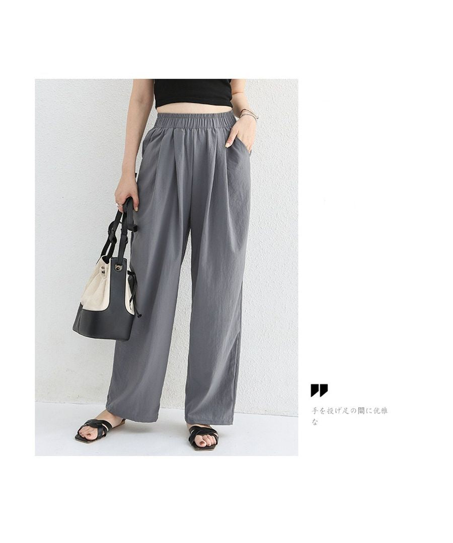 ベストストア Beststore スラックス ハイウエスト ワイドパンツ 綿麻パンツ ウェットパンツ ジョガーパンツ ガウチョパンツ ボトム ポケット付き 綿麻パンツロング パンツリネンパンツ