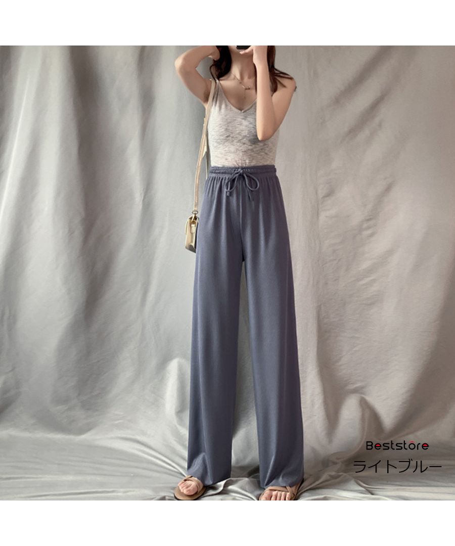 ベストストア Beststore ワイドパンツ プリーツリラックス ゆったりリラックスガウチョ ウエストゴム フリル 体型カバー カジュアルルーム ウエアリブイージーパンツ ガウチョパンツ 春夏