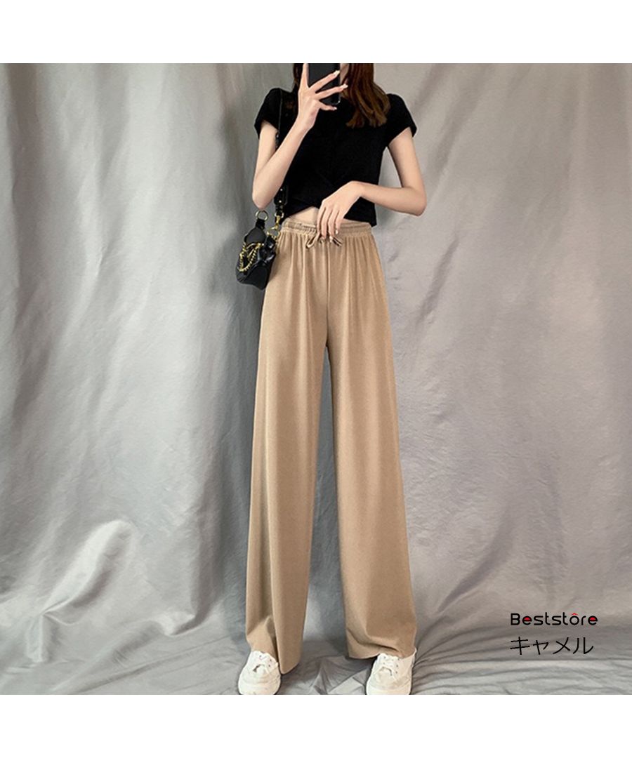 ベストストア Beststore ワイドパンツ プリーツリラックス ゆったりリラックスガウチョ ウエストゴム フリル 体型カバー カジュアルルーム ウエアリブイージーパンツ ガウチョパンツ 春夏