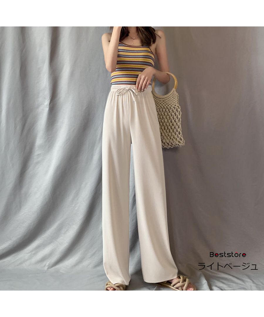 ベストストア Beststore ワイドパンツ プリーツリラックス ゆったりリラックスガウチョ ウエストゴム フリル 体型カバー カジュアルルーム ウエアリブイージーパンツ ガウチョパンツ 春夏