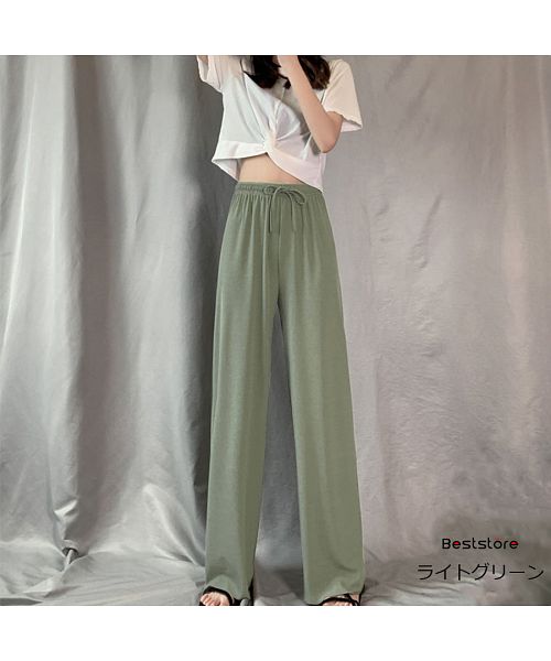 ベストストア Beststore ワイドパンツ プリーツリラックス ゆったりリラックスガウチョ ウエストゴム フリル 体型カバー カジュアルルーム ウエアリブイージーパンツ ガウチョパンツ 春夏