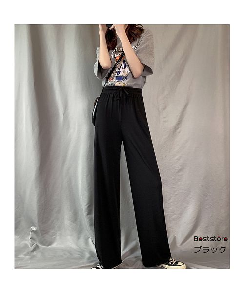 ベストストア Beststore ワイドパンツ プリーツリラックス ゆったりリラックスガウチョ ウエストゴム フリル 体型カバー カジュアルルーム ウエアリブイージーパンツ ガウチョパンツ 春夏