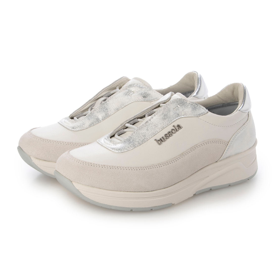 bussola ブソラ ソフトカウレザー ダブルフィッティング スニーカー （White＆Silver） White＆Silver