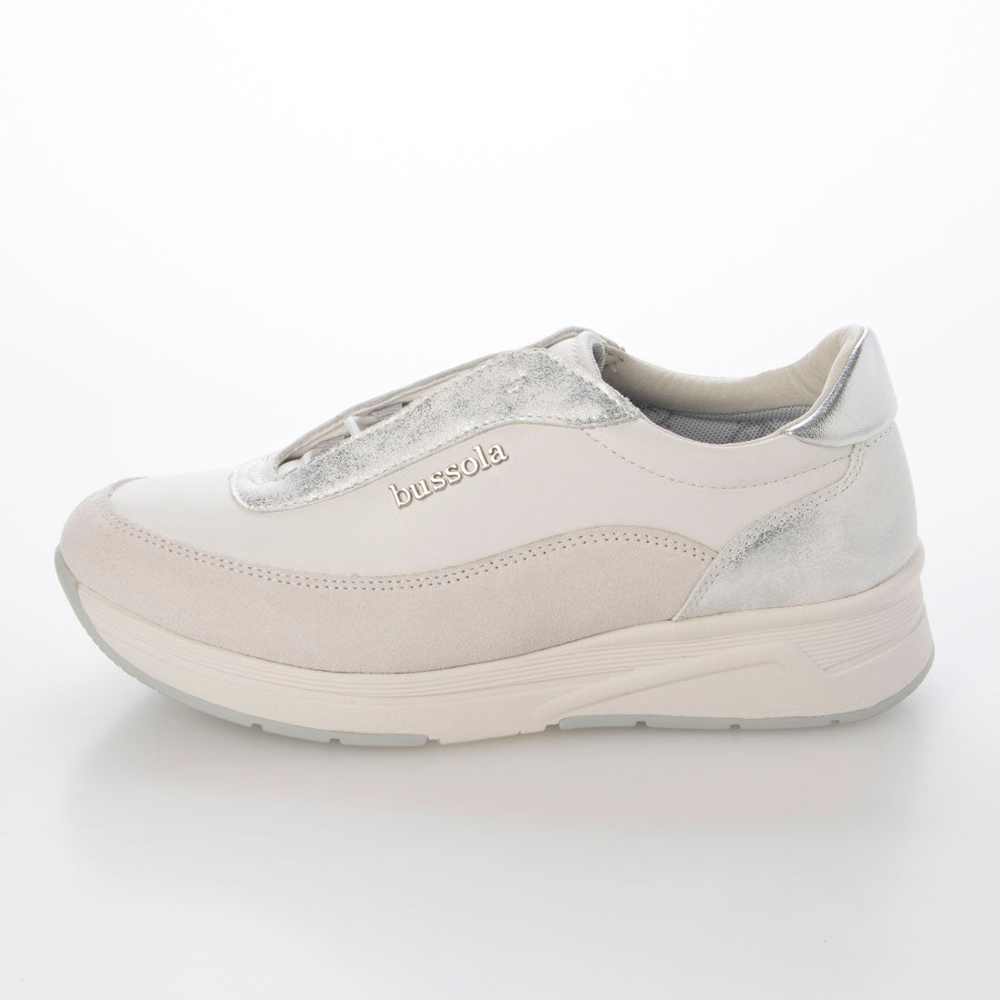 bussola ブソラ ソフトカウレザー ダブルフィッティング スニーカー （White＆Silver） White＆Silver