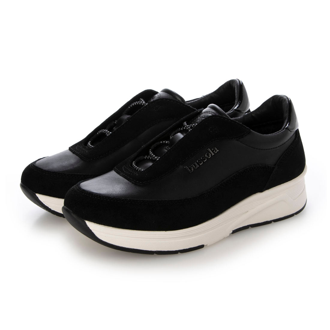 bussola ブソラ ソフトカウレザー ダブルフィッティング スニーカー （Black） Black